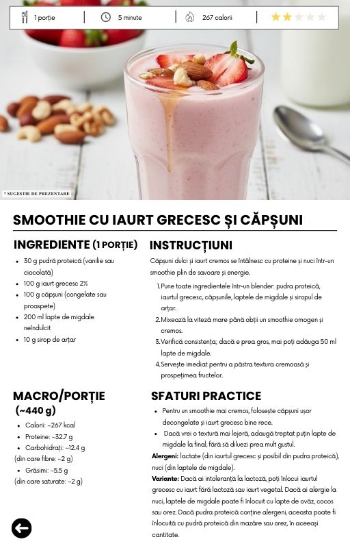 Smoothie cu iaurt grecesc și căpșuni