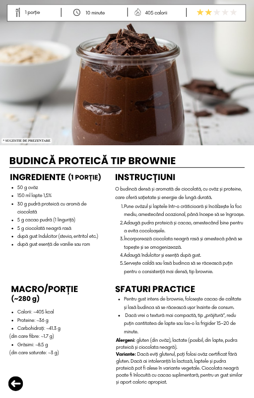 Budincă proteică tip brownie