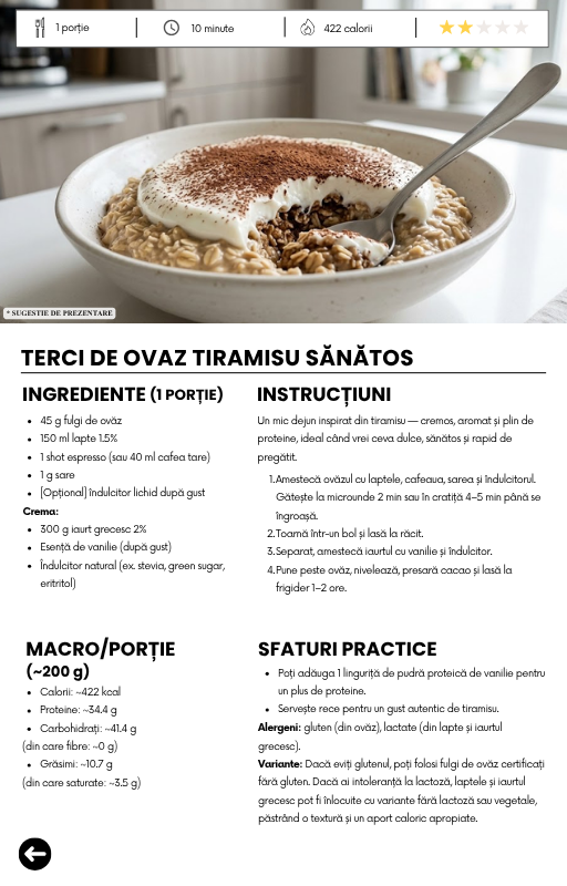 Terci de ovăz Tiramisu sănătos