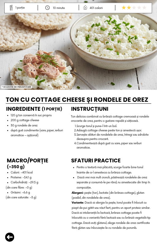 Ton cu cottage cheese și rondele de orez
